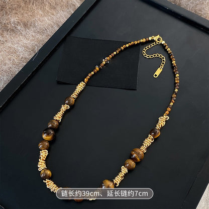 金色虎眼石墜飾項鍊－19#項鍊-金色-咖色款細節｜https://igowo.tw/