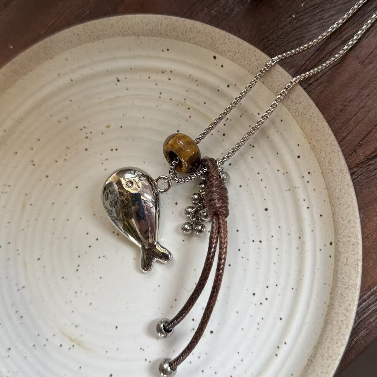 樹脂魚尾墜飾復古項鍊