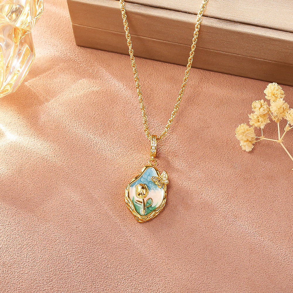 鋯石蝴蝶花朵項鍊－細節特寫1｜https://igowo.tw/