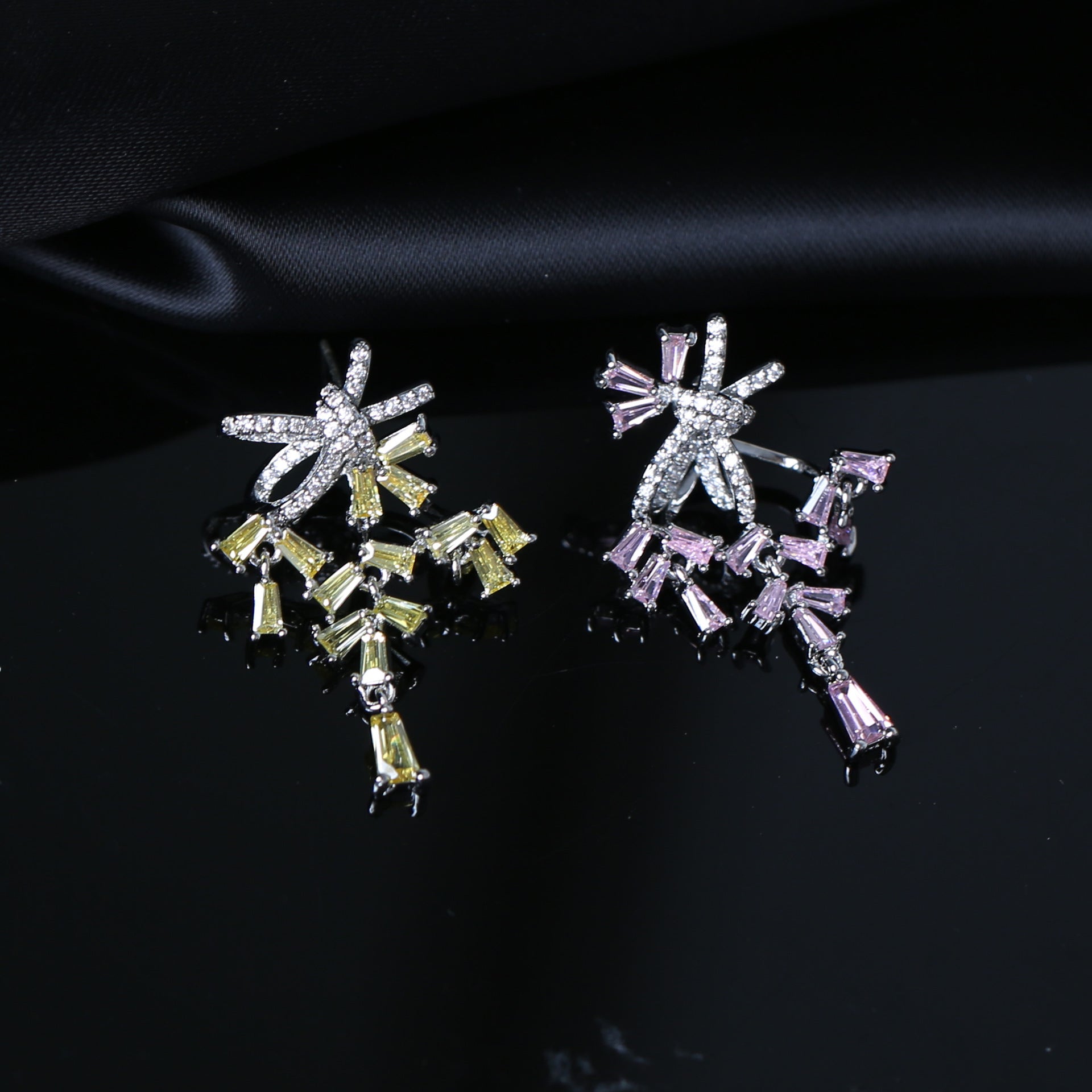 S925鋯石蝴蝶結長版耳環－粉色蝴蝶款實拍｜https://igowo.tw/