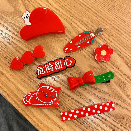 紅色壓克力髮夾－商品主圖｜https://igowo.tw/