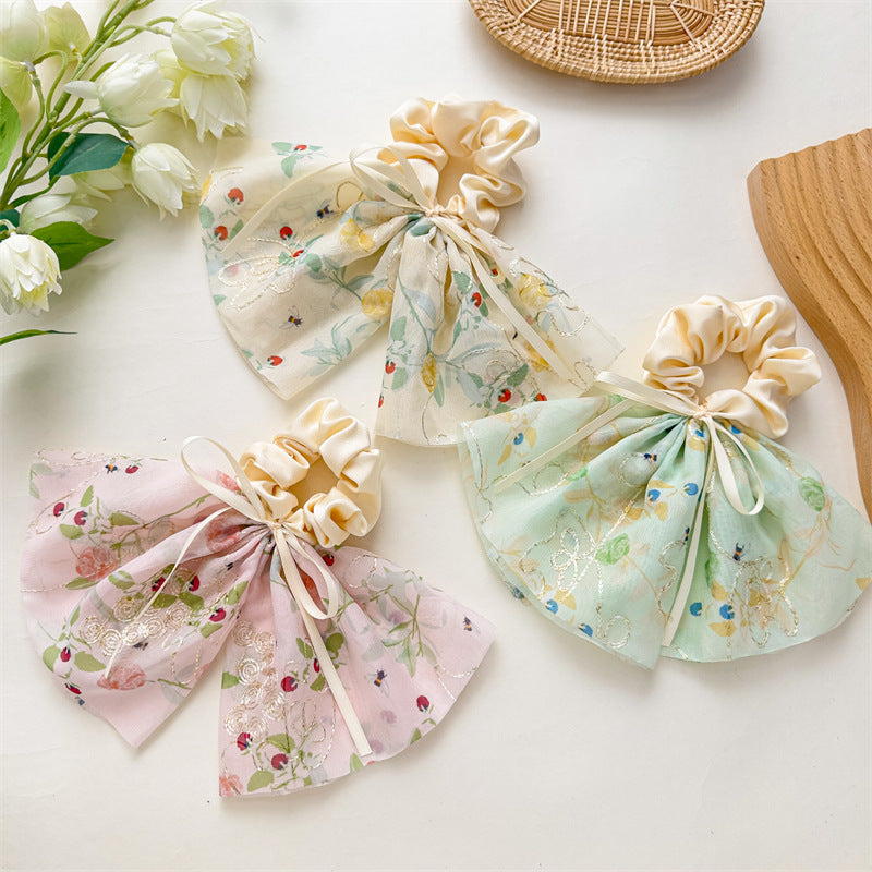 緞帶碎花刺繡髮圈－商品主圖｜https://igowo.tw/