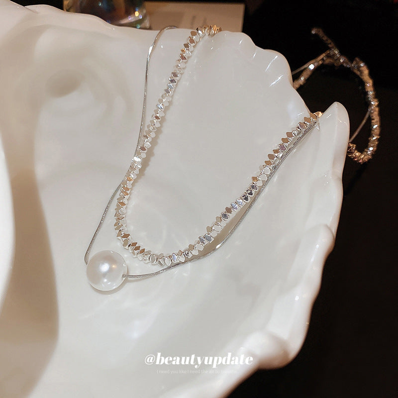 珍珠碎銀雙層簡約項鍊－商品主圖｜https://igowo.tw/