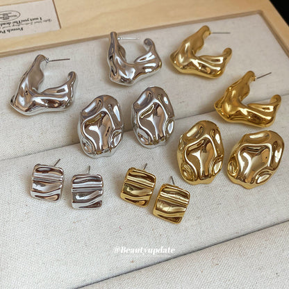 褶皺亞克力方形橢圓形耳釘歐美金屬感耳環耳墜個性小眾設計感耳飾