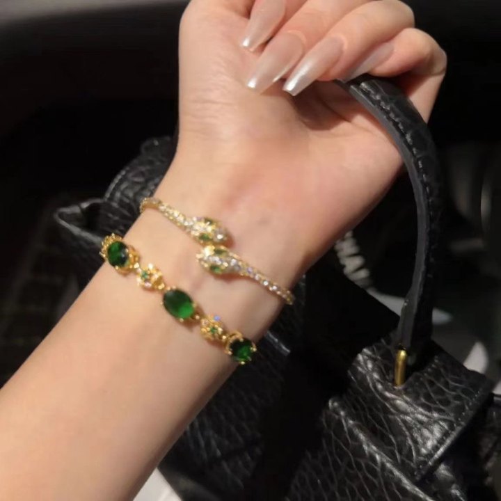 真金電鍍鋯石靈蛇手鏈歐美復古小眾氣質百搭手環輕奢高級感手飾女