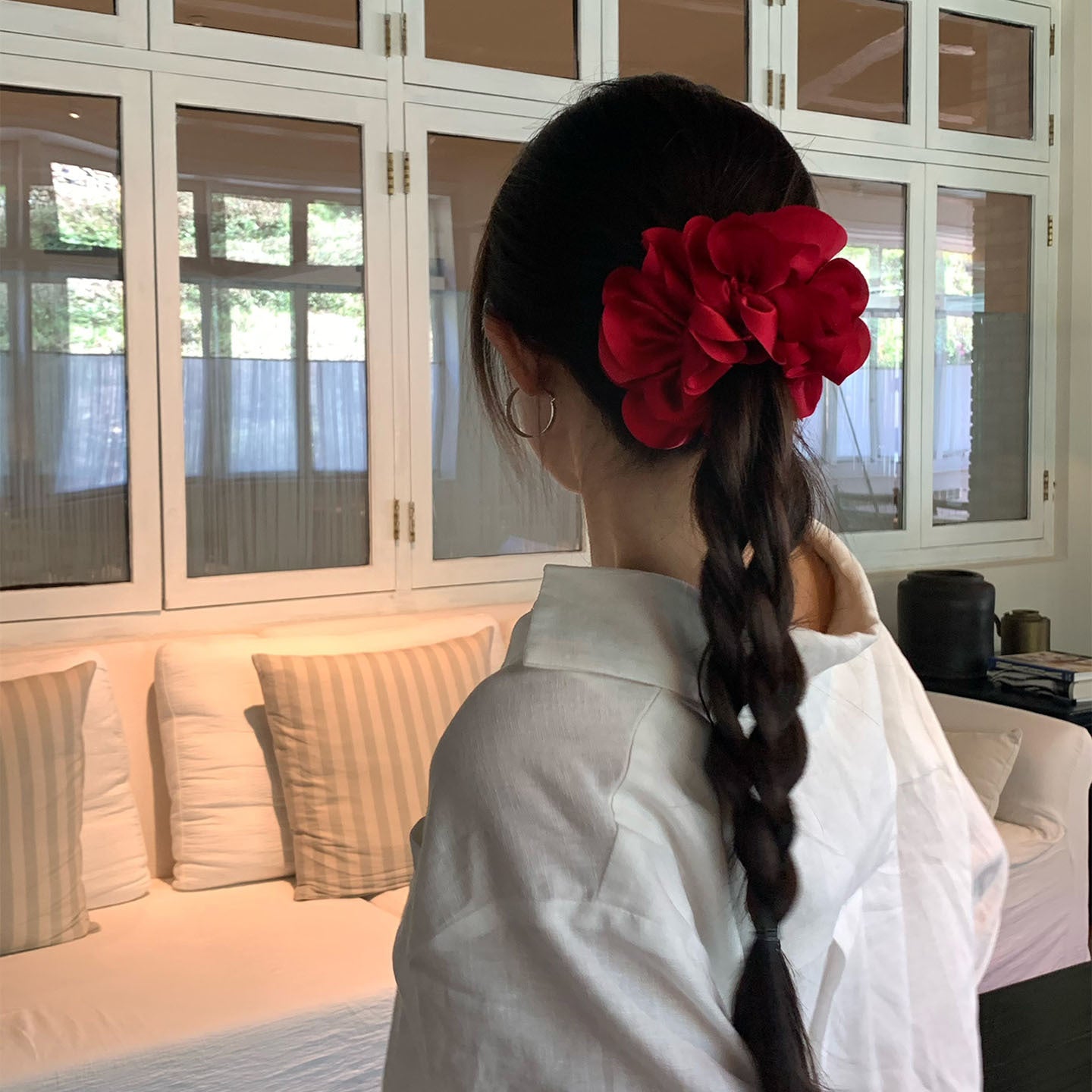 大腸圈花朵髮圈－黑色款細節｜https://igowo.tw/