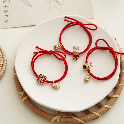 紅色兩用復古髮圈－金屬紅衣兔子款細節｜https://igowo.tw/