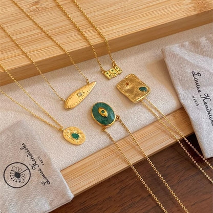 金色鋯石橢圓墜飾項鍊－商品主圖｜https://igowo.tw/