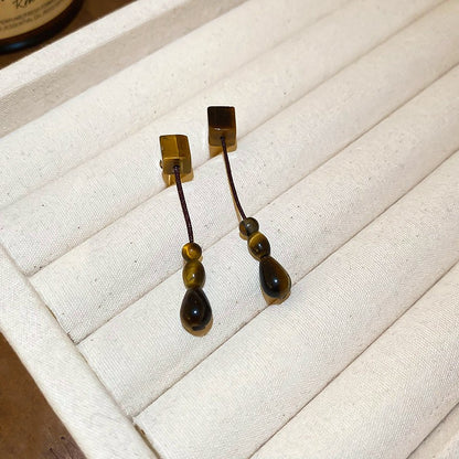 真金電鍍銀針虎眼石幾何圓形耳環美拉德風耳釘小眾設計感耳飾批發