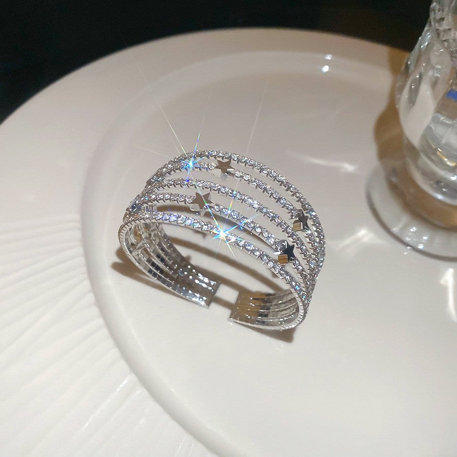 超閃鋯石圓形心形花朵多層開口手鐲精致絕美手環輕奢高級感手飾女