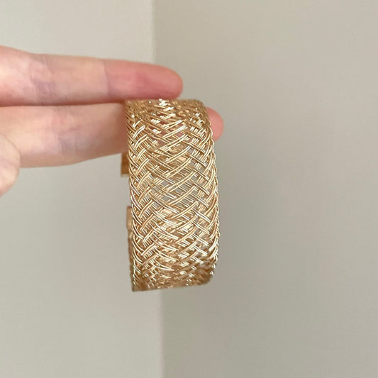 金色編織寬版手鐲中古vintage風輕奢復古手環百搭氣質小眾手飾女