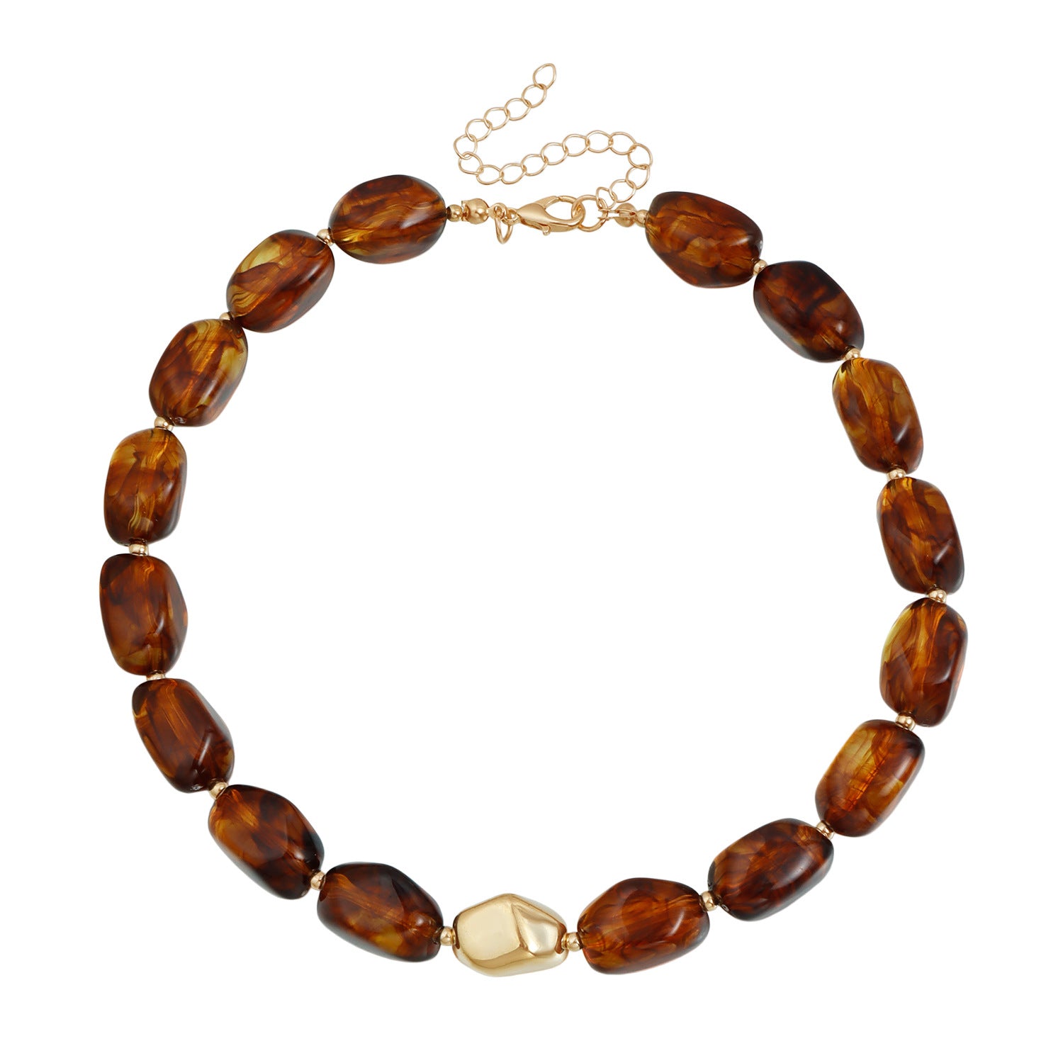樹脂不規則復古項鍊－5#孔雀藍款細節3｜https://igowo.tw/