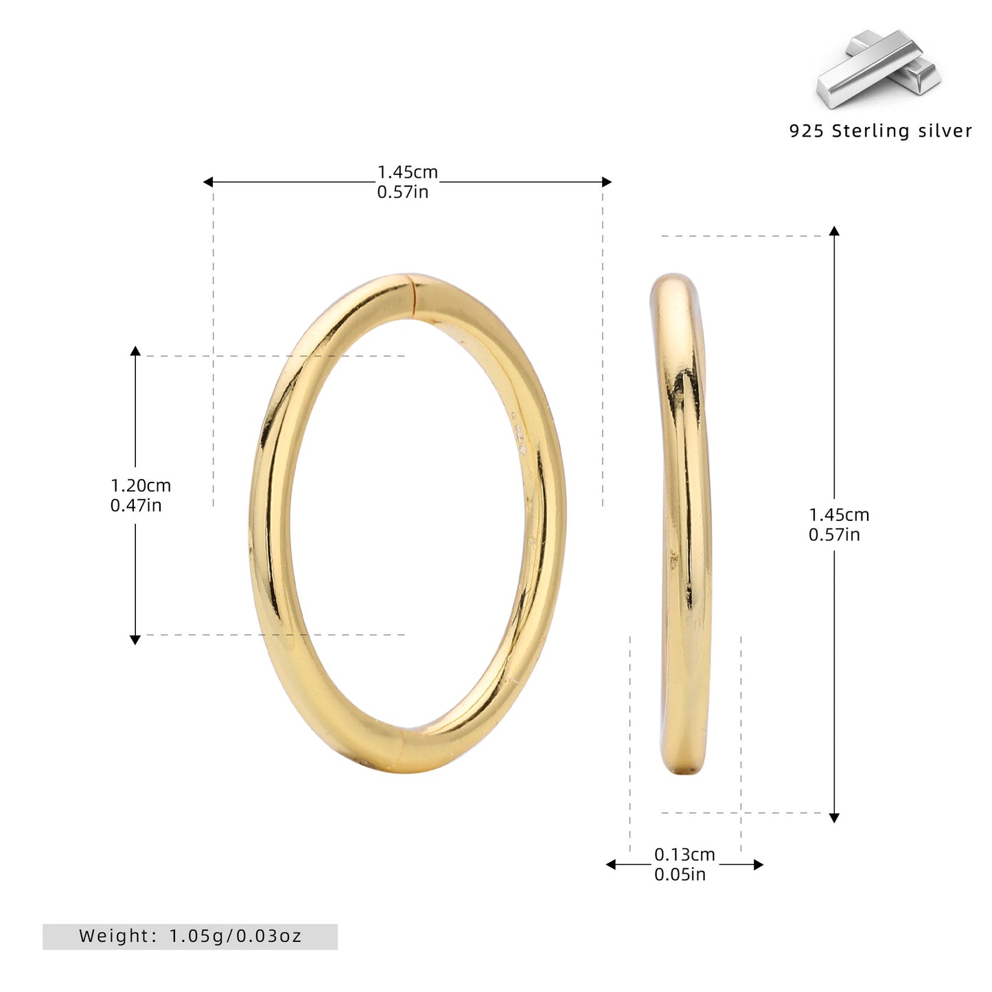 S925 耳環簡約光面多尺寸素圈耳飾個性小眾百搭飾品