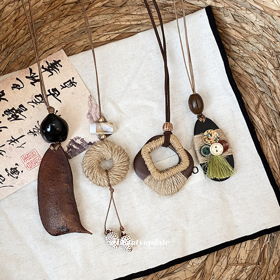 幾何墜飾復古項鍊－2#項鍊-咖色款實拍｜https://igowo.tw/