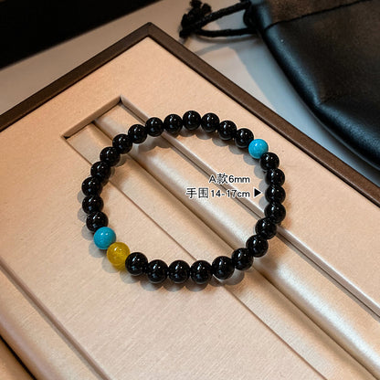 海藍寶瑪瑙幾何圓形串珠手鏈復古百搭氣質手串時尚小眾設計感手環