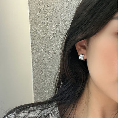 s925純銀重工質感耳扣女幾何光面方形個性氣質耳飾品銀飾廠家