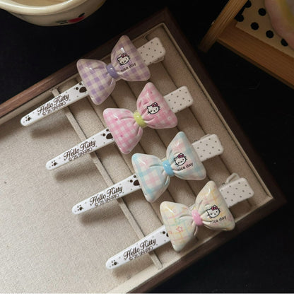 繽紛領結貓咪立體髮夾－紫色貓咪大號髮夾款實拍｜https://igowo.tw/