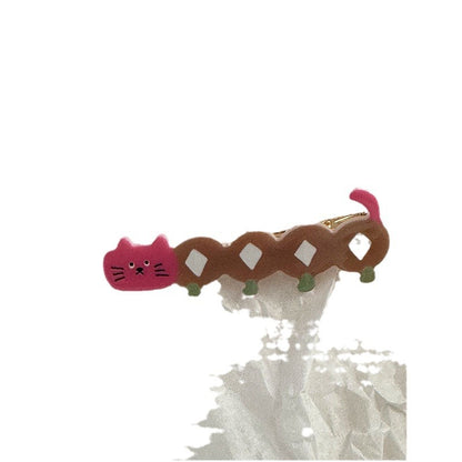 貓咪卡通髮夾－長條貓咪-小花斑款細節｜https://igowo.tw/