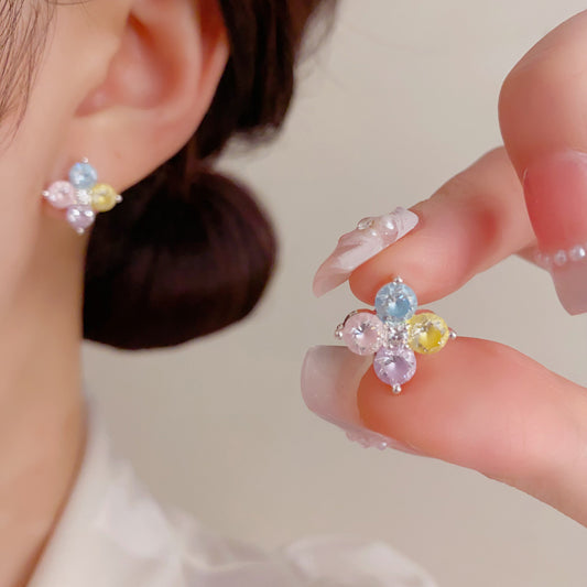 S925彩色鋯石耳釘－商品主圖｜https://igowo.tw/
