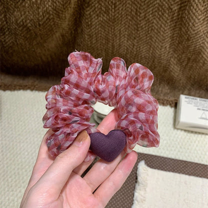 網紗愛心碎花髮圈－粉碎花款細節｜https://igowo.tw/