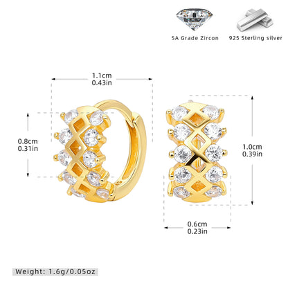 S925 耳環復古菱格鏤空鑲鋯耳飾輕奢小眾高級感飾品