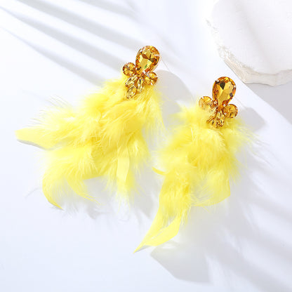 鋯石羽毛長版耳環－彩玫款細節7｜https://igowo.tw/