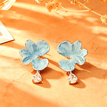 藍色琺瑯鋯石花朵耳釘－商品主圖｜https://igowo.tw/