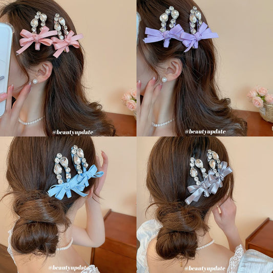 鑲鉆蝴蝶結水滴發夾韓系甜美時尚側邊鴨嘴夾小眾高級感氣質發飾女