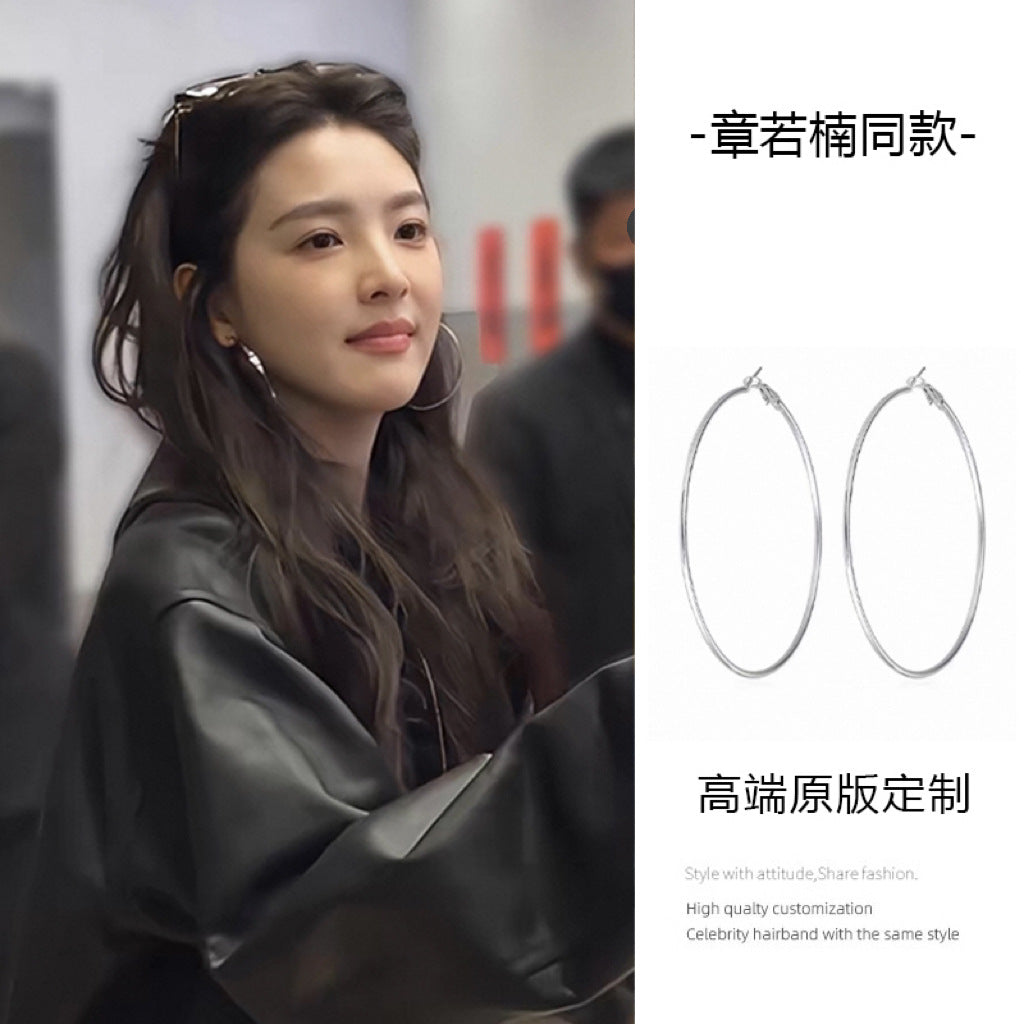 銀針歐美簡約圓形耳圈小眾時尚百搭氣質素圈耳環輕奢高級感耳飾女