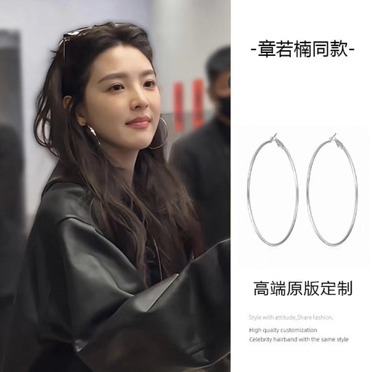 銀針歐美簡約圓形耳圈小眾時尚百搭氣質素圈耳環輕奢高級感耳飾女