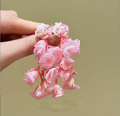 銀針氧氣夏日薄荷曼波綠色耳釘女海邊度假風水晶花朵流蘇耳環耳飾