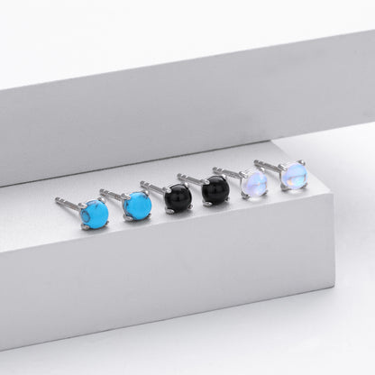 S925 耳釘簡約四爪鑲石耳飾個性小眾百搭冷淡風飾品