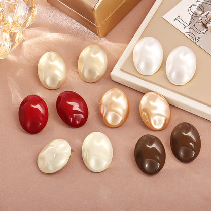 紅色琺瑯橢圓復古耳釘－商品主圖｜https://igowo.tw/