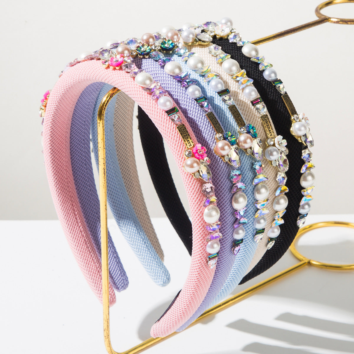 珍珠花朵鑲鑽髮箍－商品主圖｜https://igowo.tw/