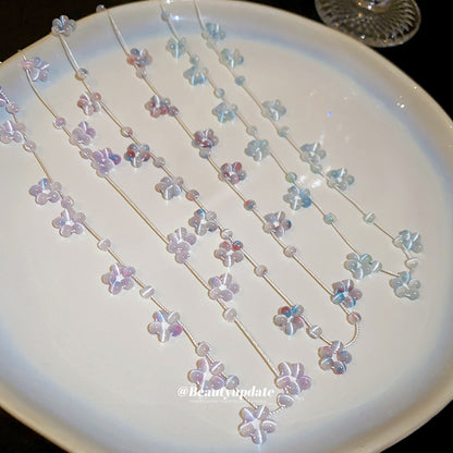 貓眼石串珠花朵項鍊－項鍊-藍色款實拍｜https://igowo.tw/