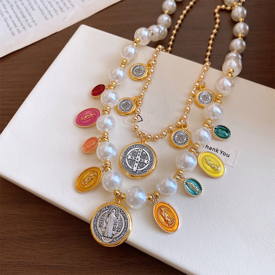 琺瑯珍珠橢圓墜飾項鍊