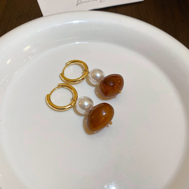 美拉德高級感銀針幾何不規則樹脂愛心耳環氣質輕奢耳釘時尚耳飾女