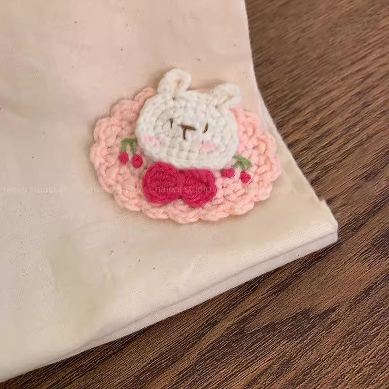 櫻桃卡通刺繡編織髮夾