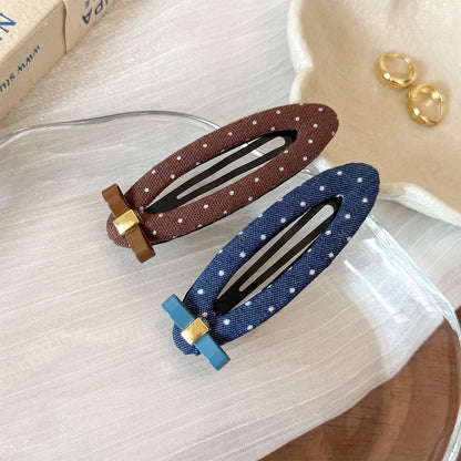 布面波點蝴蝶髮夾－咖色BB夾款實拍｜https://igowo.tw/