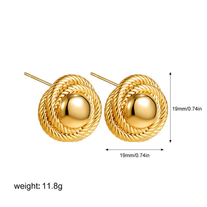 金色圓珠扭紋編織耳釘