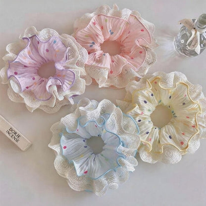 繽紛蕾絲波點髮圈－紫色一個款細節｜https://igowo.tw/