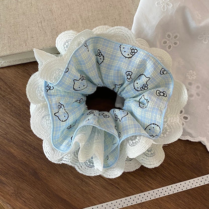 蕾絲貓咪格紋髮圈