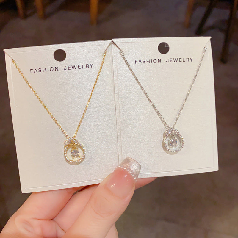 鋯石銀杏葉圓圈項鍊－商品主圖｜https://igowo.tw/