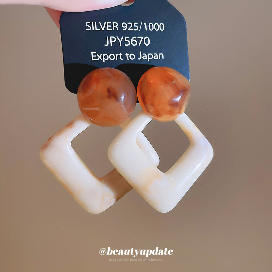 銀針歐美樹脂扇形三角形菱形吊墜耳環時尚百搭耳釘小眾設計感耳飾