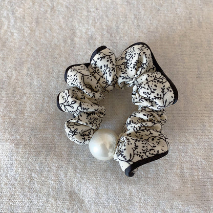 珍珠碎花波浪復古髮圈