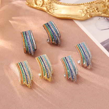 彩色鋯石C形耳環－商品主圖｜https://igowo.tw/