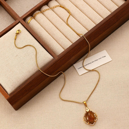 棕色虎眼石復古項鍊－細節特寫21｜https://igowo.tw/