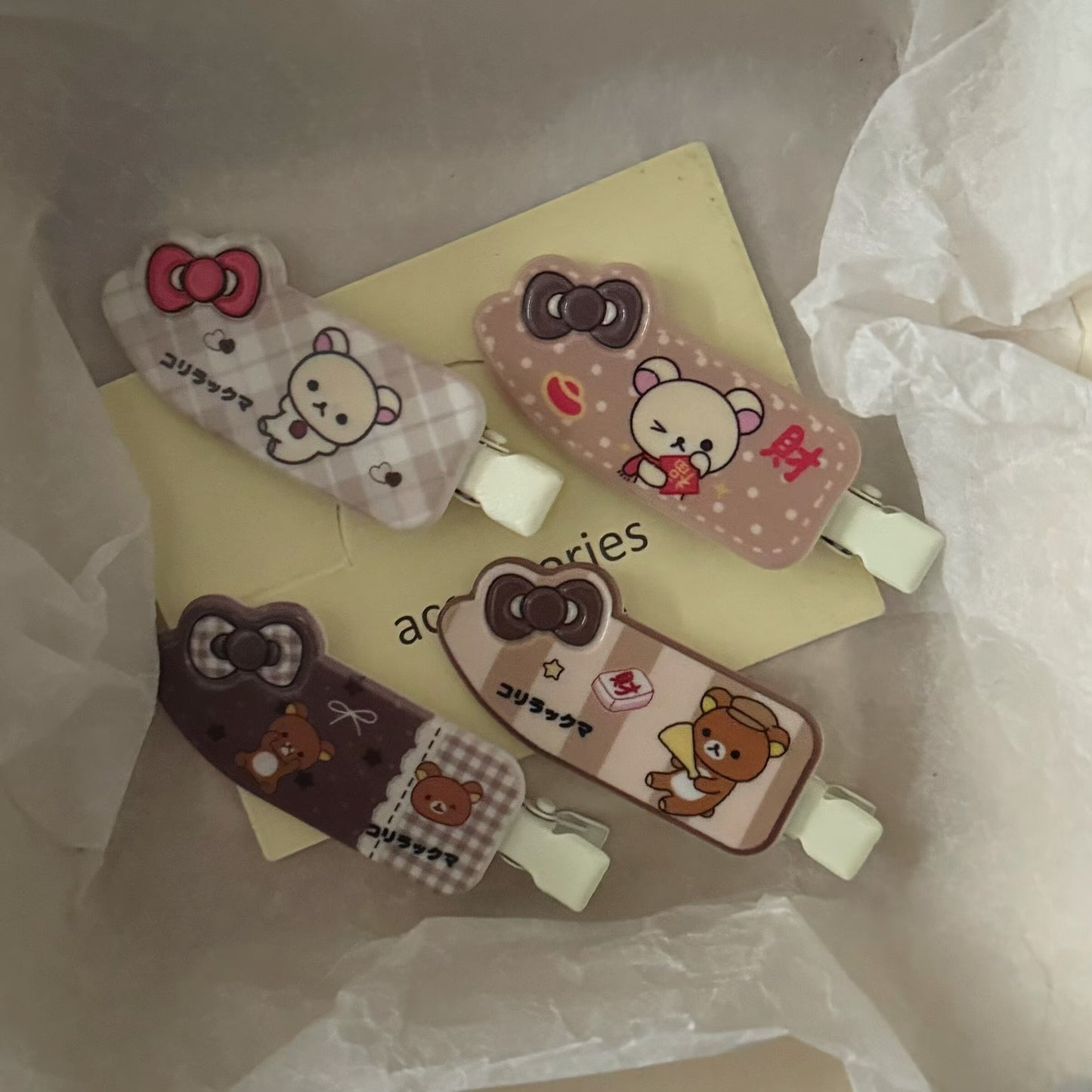 棕色小熊卡通髮夾－條紋小熊髮夾款實拍｜https://igowo.tw/