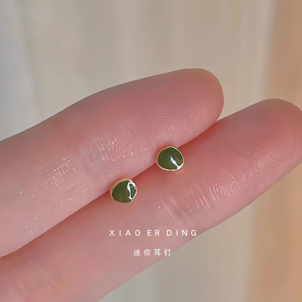 綠色琺瑯銀針小巧耳釘