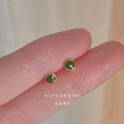 綠色琺瑯銀針小巧耳釘